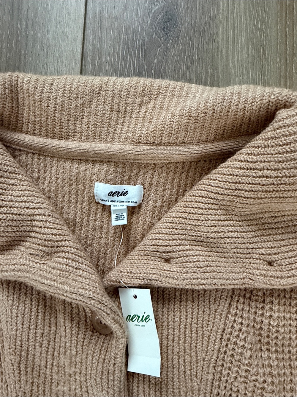 aerie Two-Piece Waffle-Knit Pajama Set in Light Tan - Picture 3 of 5